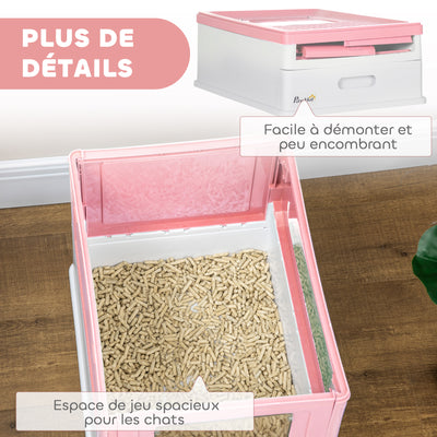 Maison de toilette pour chat pliable double porte battante et supérieure pelle fourni 47,5 x 35,5 x 36,7 cm rose