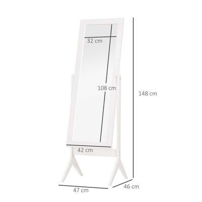 Miroir en Pied Grand Miroir de Sol Inclinaison réglable pour Dressing Chambre dim. 47L x 46l x 148H cm en blanc