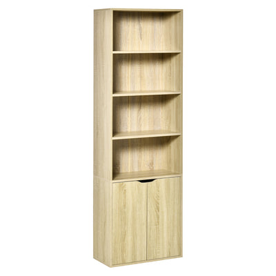 Bibliothèque Armoire à livres avec 4 compartiments ouverts et 2 portes pour le salon et le bureau 59x29x180 cm Bois naturel