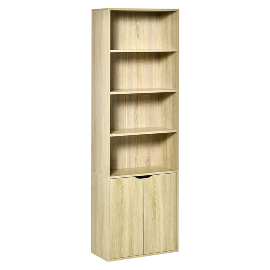 Bibliothèque Armoire à livres avec 4 compartiments ouverts et 2 portes pour le salon et le bureau 59x29x180 cm Bois naturel