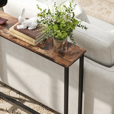 Table console étroite style industriel avec prises de courant et USB, pour salon entrée couloir, 160x20x80cm, marron
