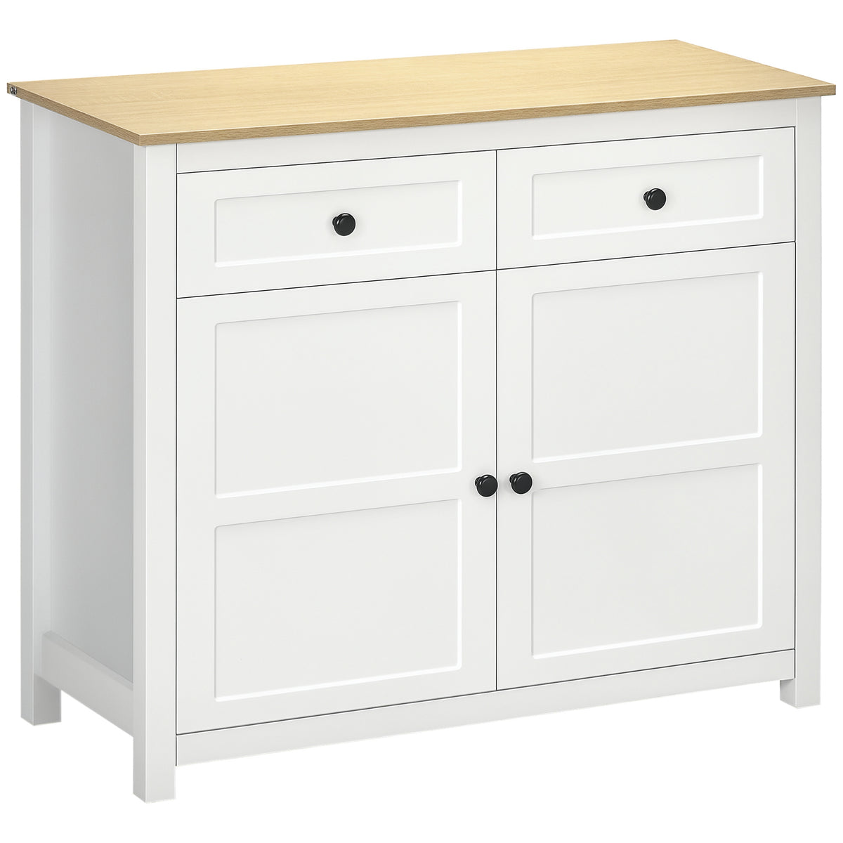Commode meuble de rangement 2 portes avec étagère réglable en hauteur 2 tiroirs 100 x 40 x 85 cm blanc et aspect bois