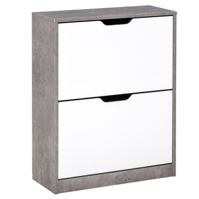 Meuble à chaussures meuble d'entrée placard de rangement, 2 portes abattantes, 62,5 x 26 x 81 cm, gris et blanc