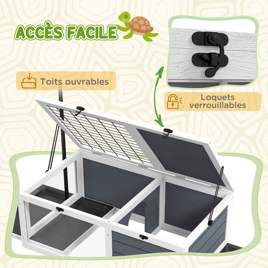 Maison enclos cage pour petit animal tortue avec 2 espaces support de lampe réglable 81 x 48 x 31,5 cm gris Aosom