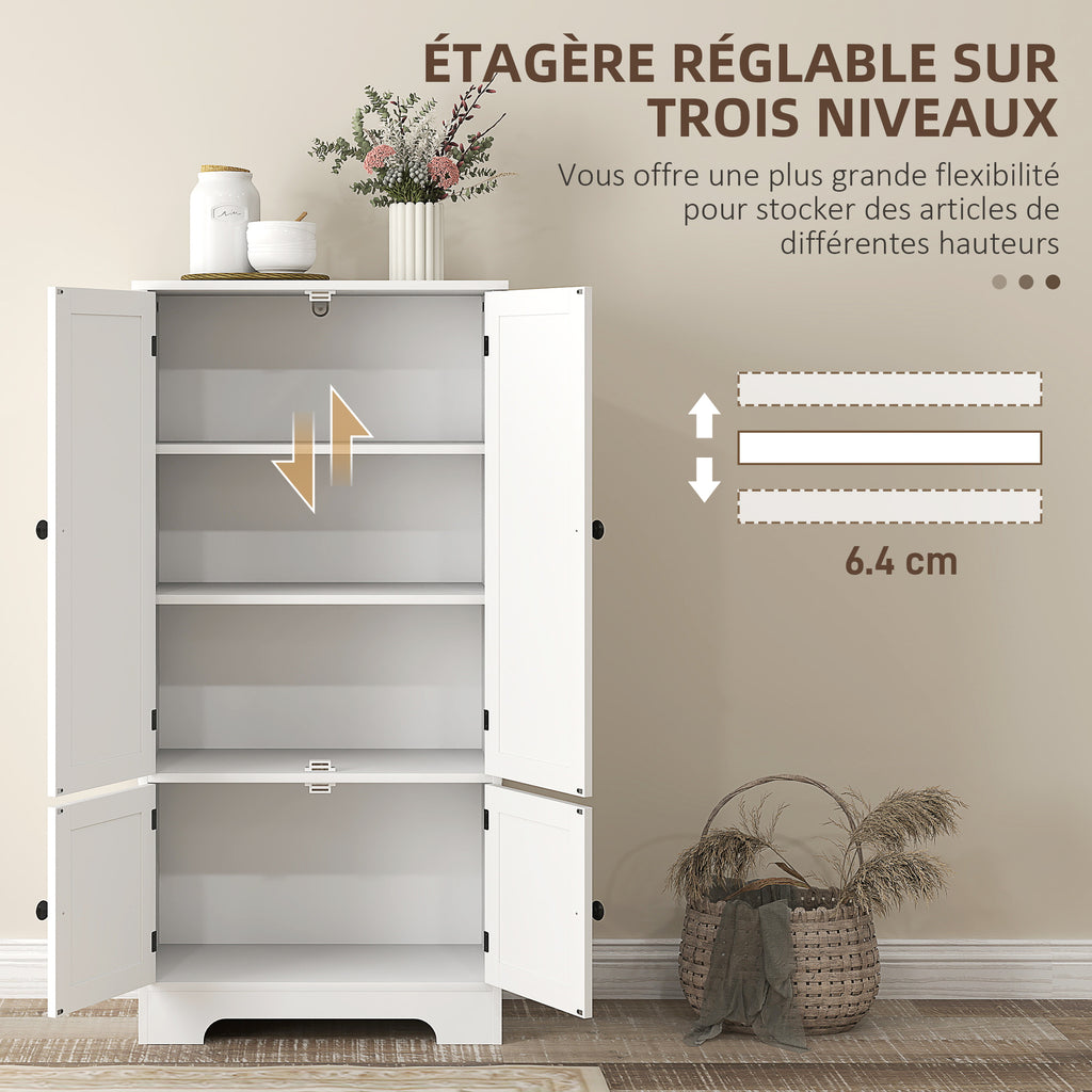 Armoire de cuisine buffet cuisine avec placards et étagères réglables, 58,2 x 30 x 123 cm, blanc