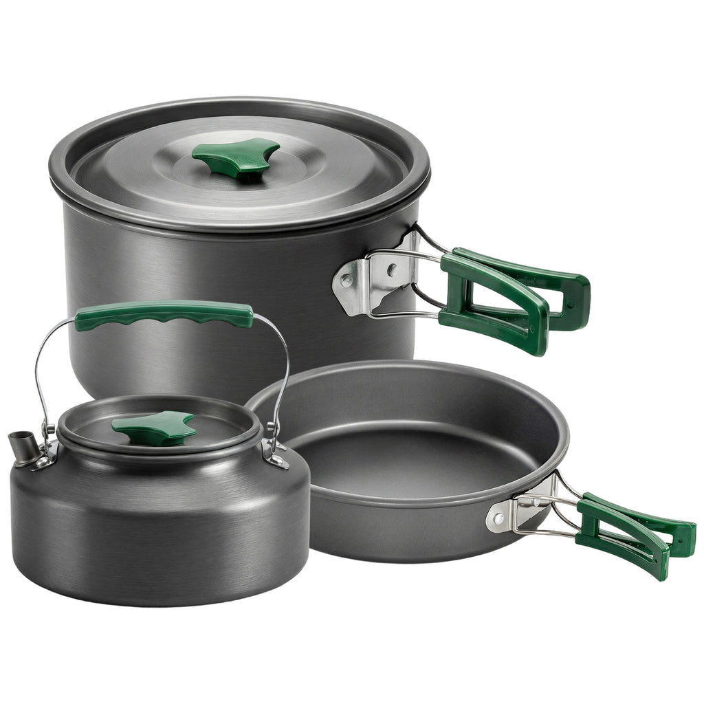 Kit de Casseroles Camping en Aluminium 11 Pcs, avec Sac de Rangement et Poignées Anti-Brûlures, Ø19x10cm, Gris