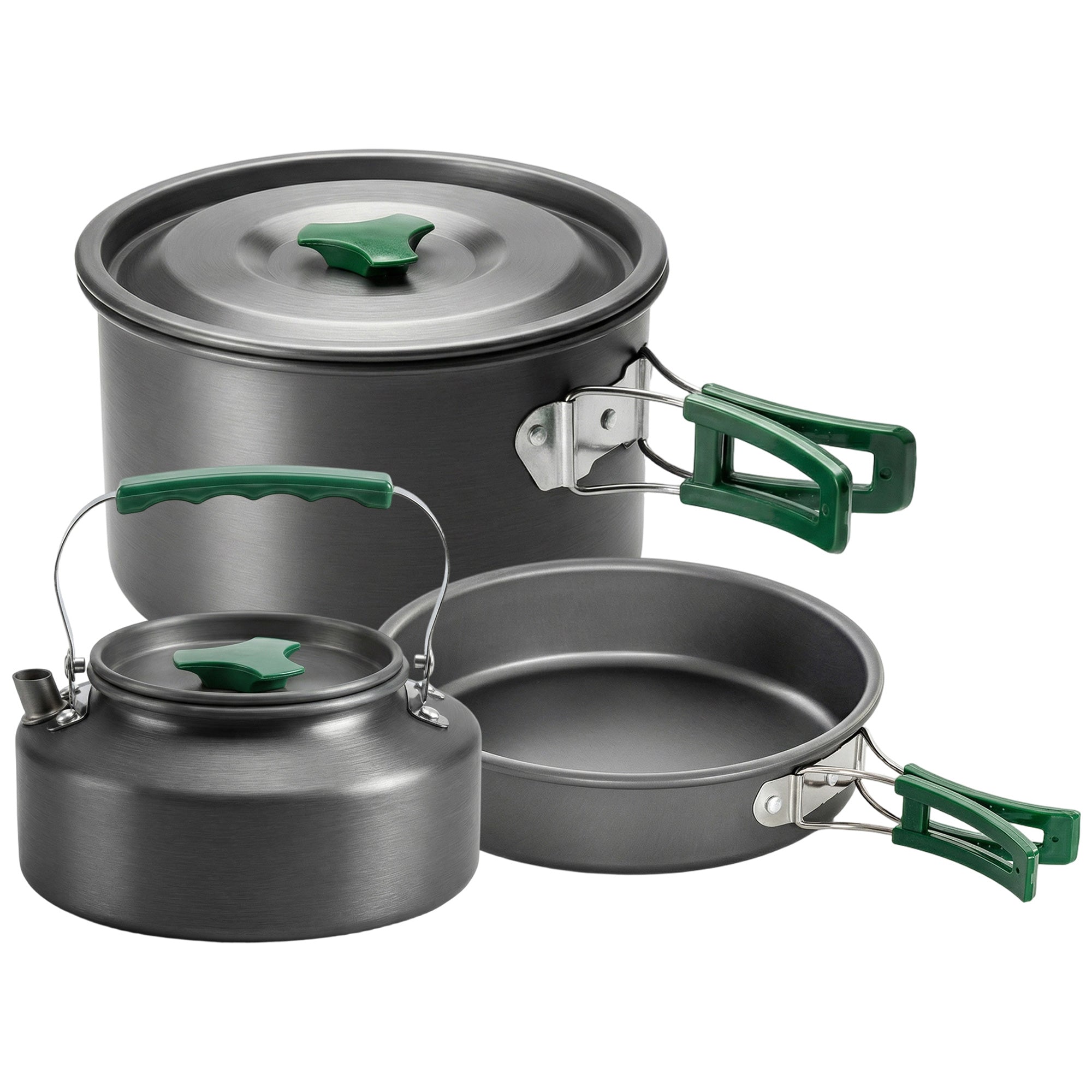 Kit de Casseroles Camping en Aluminium 11 Pcs, avec Sac de Rangement et Poignées Anti-Brûlures, Ø19x10cm, Gris