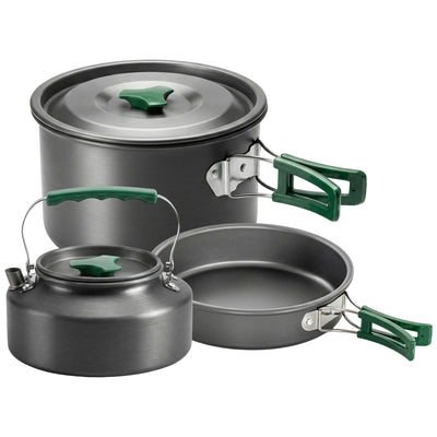 Kit de Casseroles Camping en Aluminium 11 Pcs, avec Sac de Rangement et Poignées Anti-Brûlures, Ø19x10cm, Gris