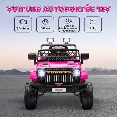 Voiture électrique enfant 4x4 télécommande 2,4Ghz, 2 moteurs 12 V, vitesse réglable, musique, klaxon, lumières LED, noir