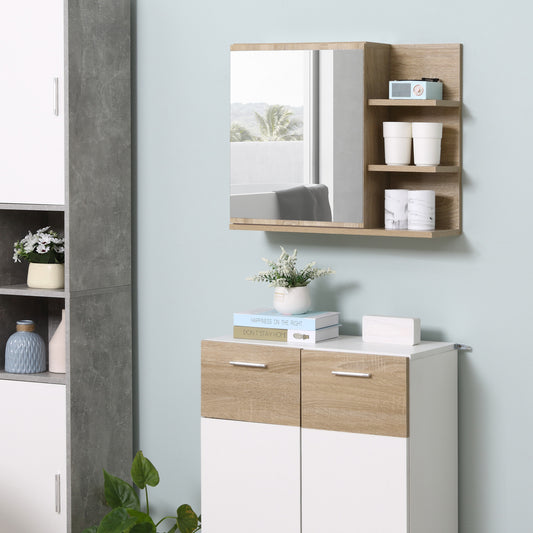 Armoire Miroir de Salle de Bain avec étagère - 3 étagères latérales - kit Installation Murale fourni - Panneaux Particules Aspect chêne Clair