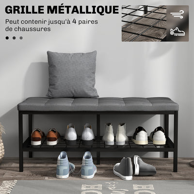 Banc à chaussures avec coussin rembourré et étagère de rangement, banc d'entrée pour couloir, chambre, 90x41x40cm, gris