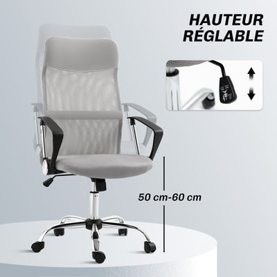 Fauteuil de bureau manager dossier ergonomique hauteur assise réglable pivotant tissu maille 63x65x119109-119cm gris