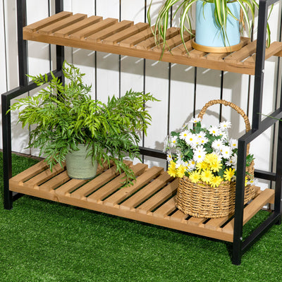 Porte plante suspendue en bois 3 niveaux + barre support avec 4 crochets pour pots suspendus 80 x 36 x 174 cm