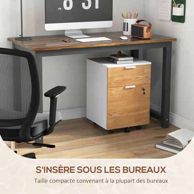 Caisson de bureau, meuble de rangement 2 tiroirs 2 barres pour dossier suspendu, verrouillable avec 2 clés 42x40x60 cm