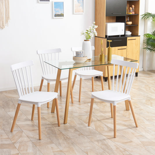 Lot de 4 chaises style scandinave dossier haut assise en polypropylène pieds en hêtre 48 x 52,5 x 83 cm blanc