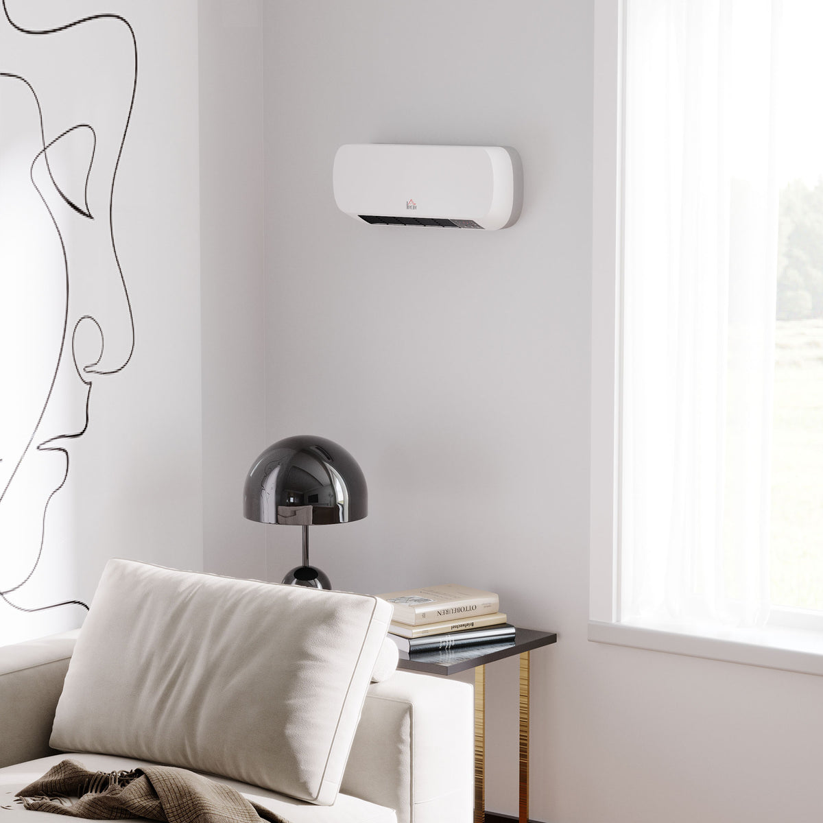 Radiateur mural soufflant 2000 W - chauffage céramique PTC - 3 niveaux de puissance - télécommande incluse blanc noir Aosom