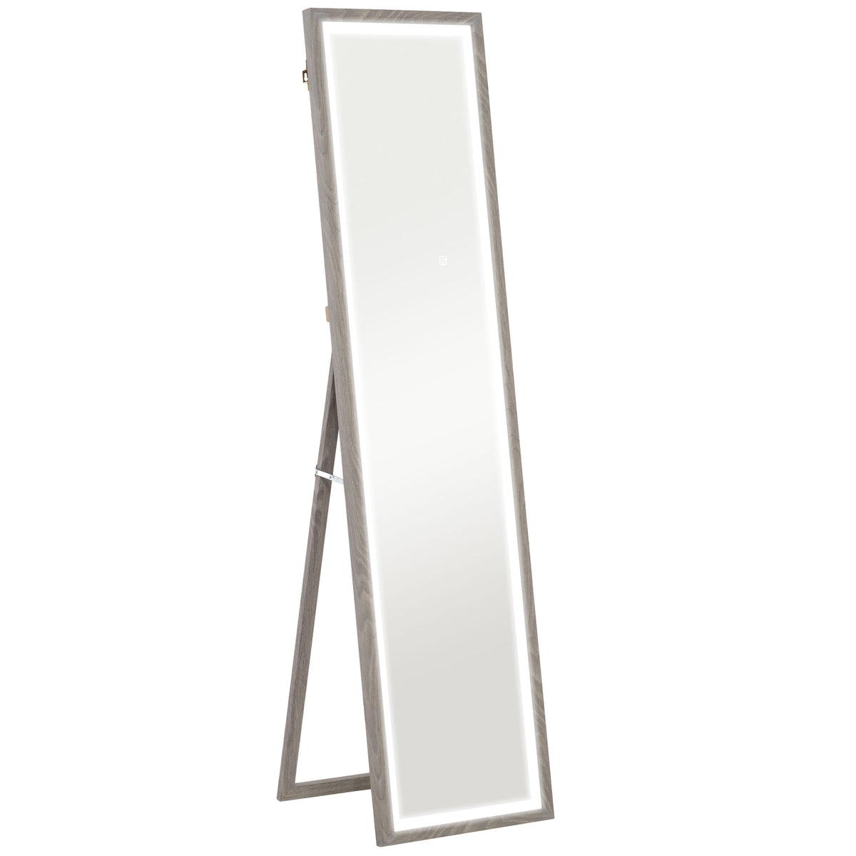 Grand miroir pleine longueur, miroir mural ou sur pied rectangulaire, 40 x 160 cm avec éclairage LED 3 couleurs, gris