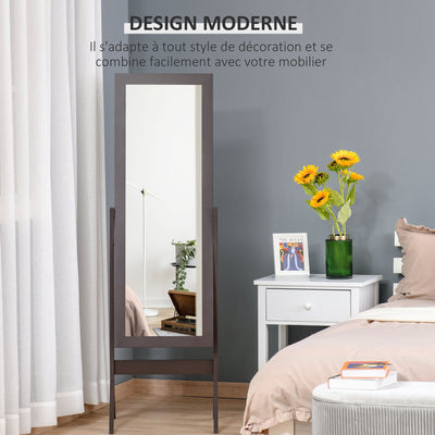 Miroir en Pied Grand Miroir de Sol Inclinaison réglable pour Dressing Chambre dim. 47L x 46l x 148H cm en café