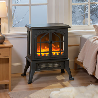 Cheminée électrique avec effet flamme 3D, 1800/900 W, fausse cheminée décorative, thermostat réglable, 39x24x48cm, noir