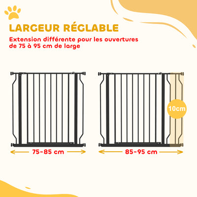 Barrière de sécurité barrière pour animal domestique longueur réglable sans perçage en acier et ABS 75-95 x 76 cm noir