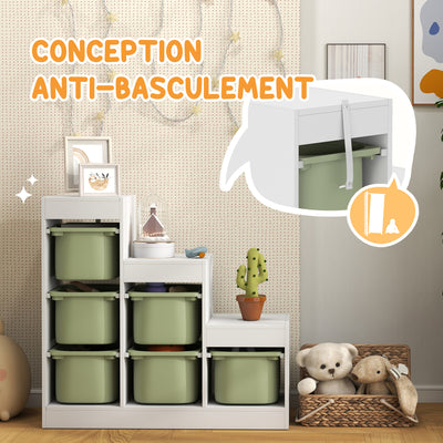 Meuble de rangement pour jouets des enfants avec 6 bacs amovibles, 3 niveaux de rangement, 96 x 38,5 x 90, vert