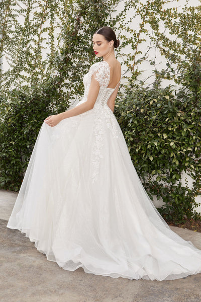 Sofian Vintage Short Sleeve Embroidered Bodice Floral Deep V-neck Wedding Dress CDA1082W