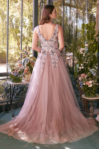 SEQUIN BOUQUET V-NECK GOWN CDA1401