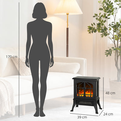 Cheminée électrique avec effet flamme 3D, 1800/900 W, fausse cheminée décorative, thermostat réglable, 39x24x48cm, noir