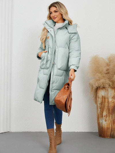 Long Sleeve Longline Hooded Winter Coat for Women