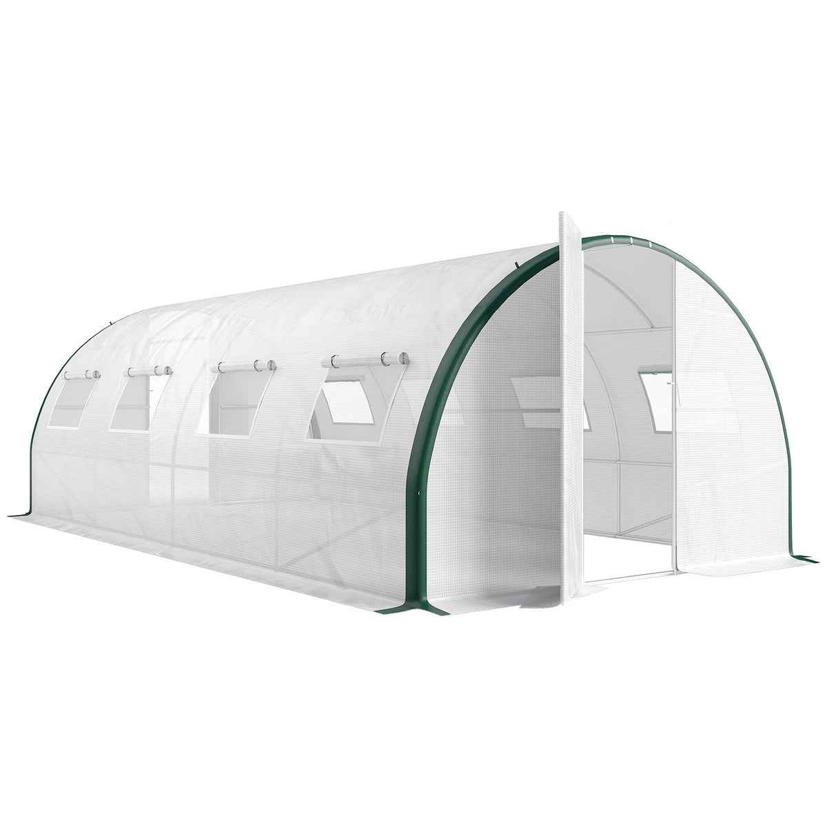 Serre tunnel de jardin 18m², serre de jardin tunnel avec portes et 8 fenêtres, bâche PE 140g/m² 600 x 300 x 200 cm blanc