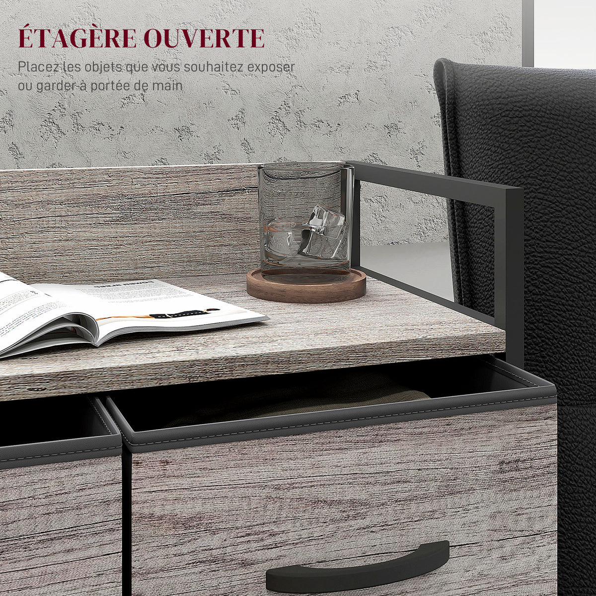 Meuble de rangement style industriel commode 4 tiroirs en tissu pliables et amovibles et 1 étagère 60 x 29 x 85 cm gris