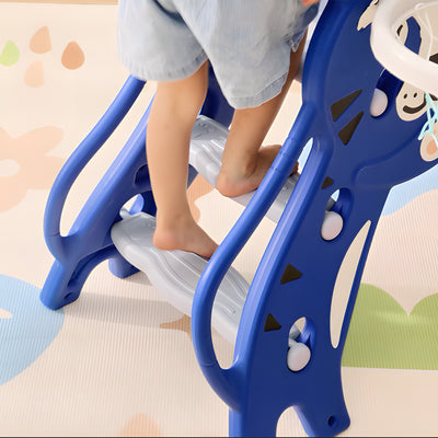 Toboggan pour enfants, toboggan intérieur pour enfants, avec panier de basket, thème tigre, de 18 à 36 mois, bleu
