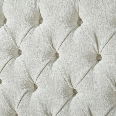King Size Platform Bed Frame, Chenille Upholstered Sleigh Bed with Scroll Wingback Headboard & Footboard/Button Tufted/No Box Spring Required/Cream