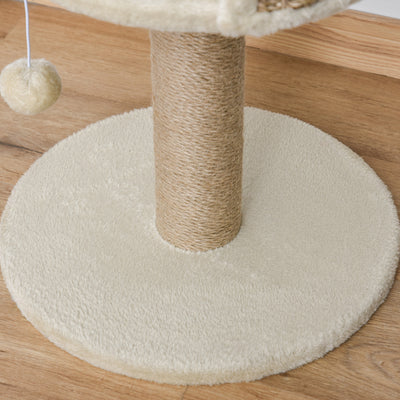 Arbre à chat arbre à grimper grattoir design jeu pompon suspendu + plateforme peluche 40 x 40 x 49 cm sisal beige