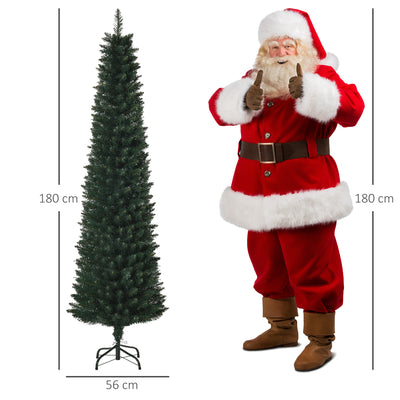 Sapin de Noël artificiel 180 cm, arbre de Noël slim avec 380 pointes de branche, support en métal pliable, vert