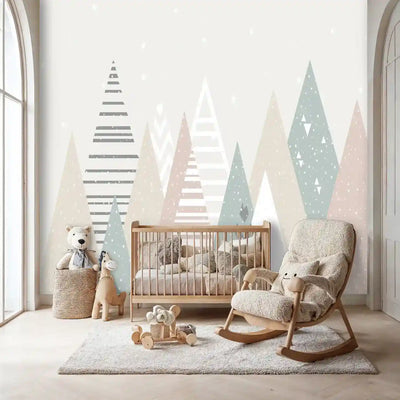 Scandinavian Snowy Forest Kids Wallpaper