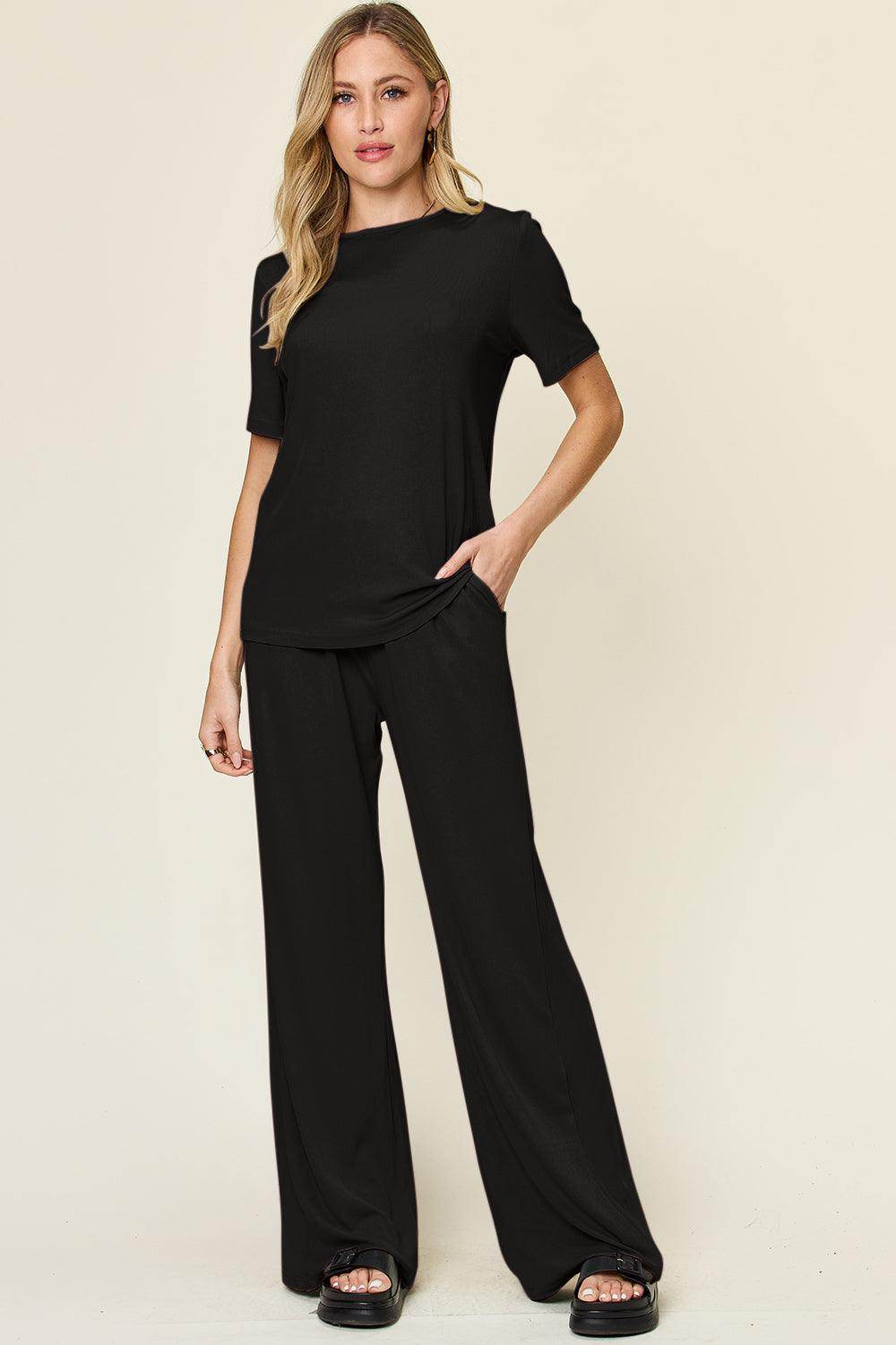 Double Take Full Size Round Neck Short Sleeve T-Shirt Set