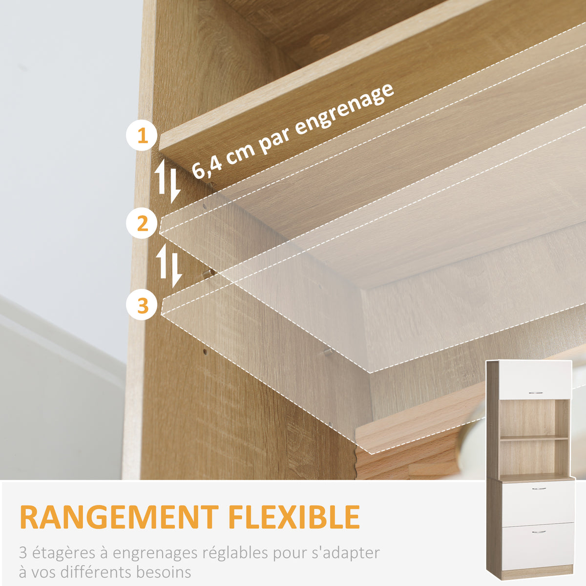 Buffet de cuisine armoire de cuisine multi-rangements 2 tiroirs 1 placard + grand plateau 60 x 38 x 168 cm MDF blanc
