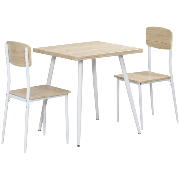 Ensemble table à manger carrée 3 pièces avec 2 chaises cuisine salle à manger plateau MDF châssis métal blanc Aosom