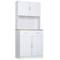 Buffet haut cuisine, armoire de cuisine, 4 portes, tiroir, plan de travail et étagères réglables, 80x40x180cm, blanc