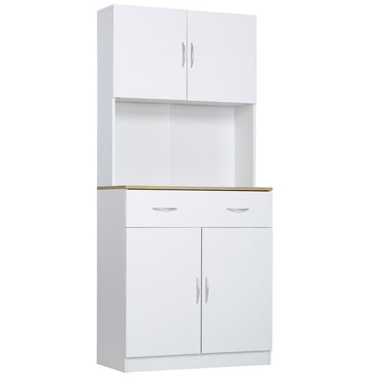 Buffet haut cuisine, armoire de cuisine, 4 portes, tiroir, plan de travail et étagères réglables, 80x40x180cm, blanc Aosom