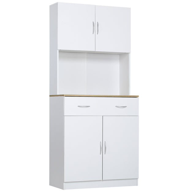 Buffet haut cuisine, armoire de cuisine, 4 portes, tiroir, plan de travail et étagères réglables, 80x40x180cm, blanc Aosom