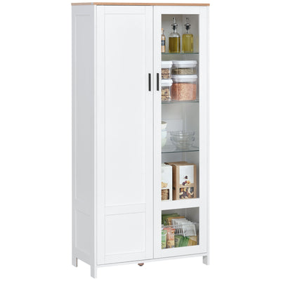 Buffet de cuisine armoire de cuisine meuble vitrine 7 étagères dont 3 étagères en verre 76 x 36 x 160 cm blanc