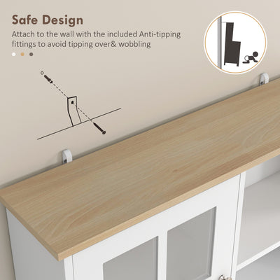 Buffet cuisine, meuble cuisine rangement haut, meuble de rangement avec plan de travail, 3 portes vitrées, 2