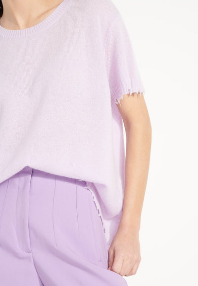 T-shirt col rond femme en cachemire déjaugé lilas - AVA 6