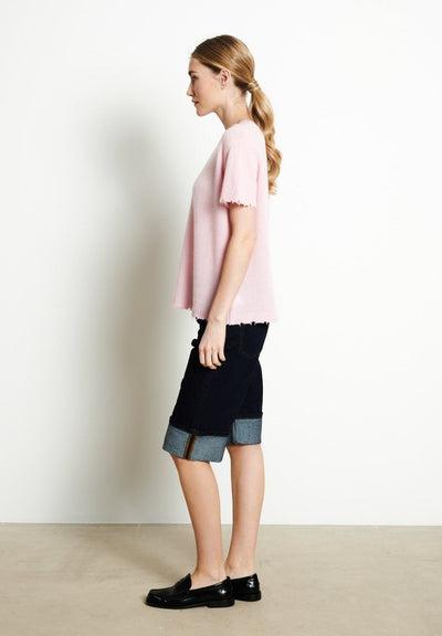 T-shirt col rond femme en cachemire déjaugé rose baby - AVA 6