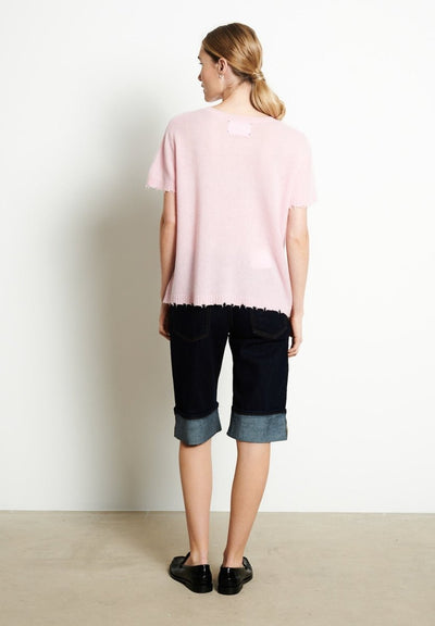 T-shirt col rond femme en cachemire déjaugé rose baby - AVA 6