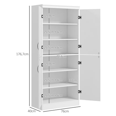 Armoire de cuisine buffet de salle à manger avec 4 portes 6 étagères de rangement style moderne 76 x 40 x 177 cm blanc