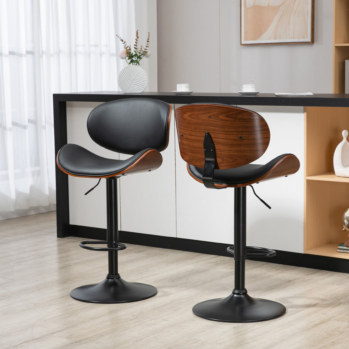 Lot de 2 chaises de bar tabouret hauteur réglable revêtement synthétique 53 x 52 x 92-112 cm noir