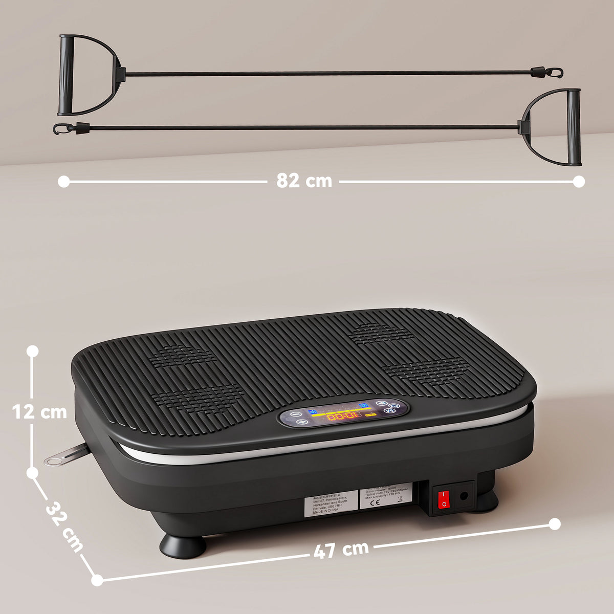 Plateforme Vibrante avec Lumières, Bluetooth, 3 Programmes, 99 Vitesses, Télécommande, Écran LED, 47x32x12cm, Noir